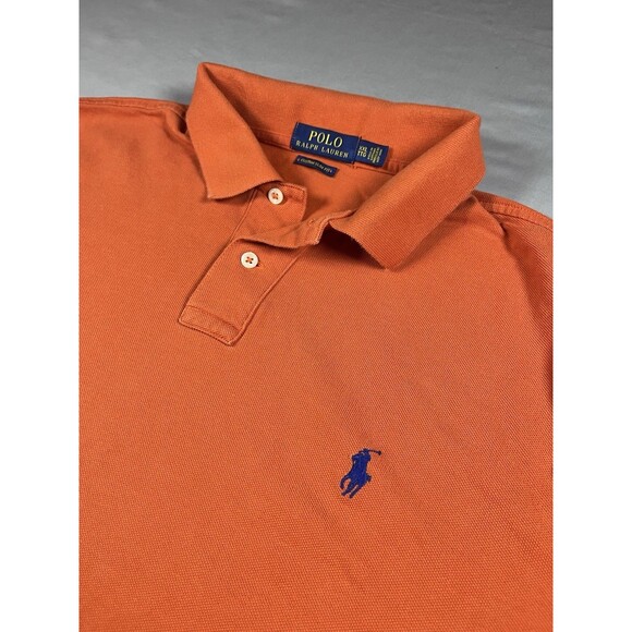 Polo Ralph Lauren XXL Orange Custom Slim Fit Polo Shirt Navy Logo 100% Cotton - Picture 1 of 10